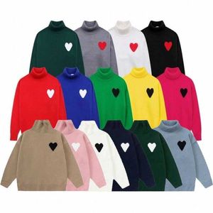 Mens Paris Fashion Designer Knitted Sweater Embroidered Heart Turtleneck Knit Big Love Round Maglione for Men Amies Pullover Women Cardigan Amis 9wiz