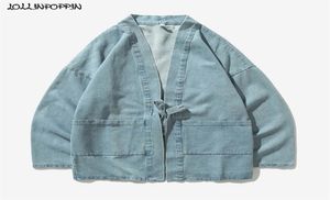 Japan Style Men denim Kimono Jacket Stand Collar Open Packet Spring Vintage Mens Light Blue Jean Jackets Plus Size 2011057474053