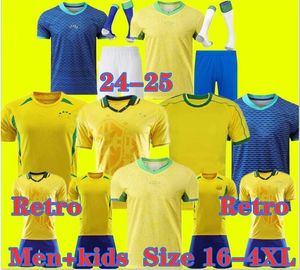 2024 Brasil Vini Jr Koszulki piłkarskie 24 25 2002 1970 1998 1997 Ronaldinho Retro Shirt Carlos Romario Ronaldo 2004 1994 Brazil 2006 Rivaldo Adriano 2000 Pele Men Men Kids Kit