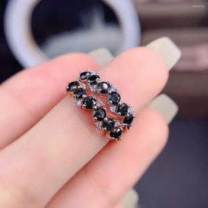 Klusterringar 925 Sterling Silver Eternity Ring Natural Black Spinel Engagement Half Women lovar