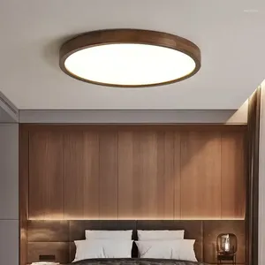 Ceiling Lights Living Room Solid Wood Lamp Rectangular Ultra-Thin E Bedroom Light Walnut Color Study
