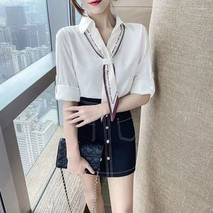 Frauen Blusen Satin Weißes Hemd Für Frauen 2024 Frühling Herbst Koreanischen Stil Lose Schal Langarm Mujer Blusas Femininas Elegantes