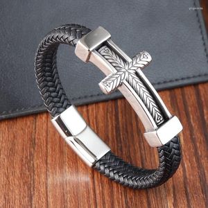 Charm Bracelets Punk Cross Design Leather Bracelet Classic Stainless Steel Men's Bangles Jewelry Luxury Multicolor Handsome Christmas Gifts