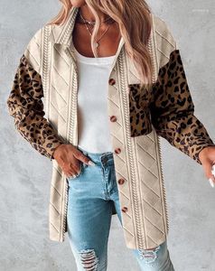 Women's Jackets Jacket 2024 Autumn Fashion Colorblock Leopard Print Wheat Textured Casual Turn-Down Collar Long Sleeve Pocket Shacket