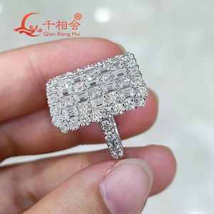 Rings 10k 14k 18k white gold 17.5*21mm big rectangle shape emerald round ring Moissanite Ring Men women Male fine Jewelry gitf wedding