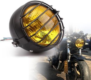 Black Metal Motorcycle Retro 12V Hilow Bean Blub Yellow Lens Przciej Reflektor Grill Maska dla Honda CB100 CB125S CL GN125 CG1259188667