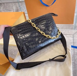 nuove borse in agnello con texture alligatore a 3 strati Tracolla larga + borsa a tracolla rettangolare con catena in metallo rimovibile borsa a tracolla da donna dal design di lusso