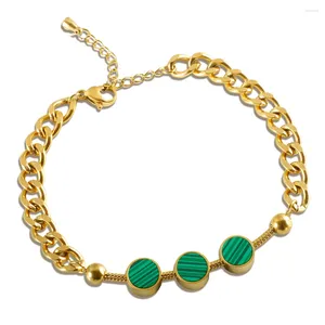 Link pulseiras jinhui na moda corrente grossa pulseira de aço inoxidável malaquita concha amor circular elástico charme para mulheres pulseira jóias presentes