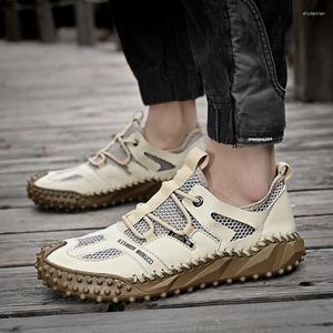 Sandaler utomhus strand män sneakers män casual skor bekväm mjuk botten handgjorda mesh sko