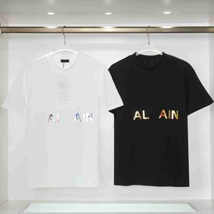 SS New Almait Shirt Round Neck Embossed Metallic Gloss Letter Men's and Women's Casty TシャツThin Pure Cotton Tシャツ半袖スポーツトップウェア