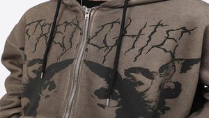 Men039s Jackets Autumn Clothes Angel Fairy Grunge Dark Print Coat Brown Y2k Gothic Oversized Hoodies Loose Zipper Long Sleeve J8966384