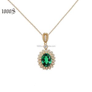 Gemstone Real Solid Lab Grown Emerald Diamond Pendant Necklace For Women Jewelry Gift Custom 14K 9K Gold