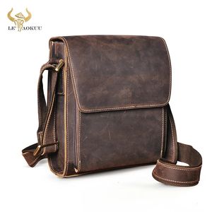 Genuíno cavalo louco design de couro ombro mensageiro saco crossbody saco 8 tablet mochila mochila para homens masculino 3027 240118