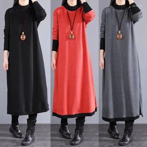 Casual Dresses Fashion Elegant Women's Dress Lose High Collar Turtleneck Pullover A Line Sparcing Solid Vestido Party for Women