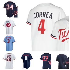 Personalizza 37 Louie Varland 74 Josh Winder 78 Simeon Woods Richardson Maglia da baseball 85 Jair Camargo 27 Ryan Jeffers 8 Christian Vazquez 4 Carlos Correa kid-taglia 6XL