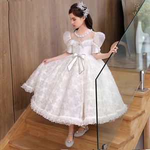 White Flowers Girls Dresses 2-14 Years Lace Tulle Flower Toddler Girl Princess For Kid Child Wedding Party Baby Bridesmaid Maxi Ball Gown Evening Birthday Gowns