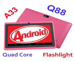 Câmera dupla Q88 A33 Quad Core Tablet PC Lanterna 7 polegadas 512 MB 4 GB Android 44 kitkat Wifi Allwinner Colorido DHL 10pcs MID barato4096585