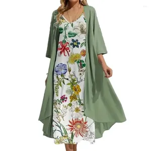 Lässige Kleider 2024 Damen-Chiffon-Zweiteiler Sommer-Cardigan und Kleid Jähriges Outfit für ältere Menschen im mittleren Alter