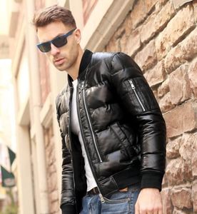 Men039s Leather Faux Winter Warm Men Genuine White Duck Down Flight Coats Large Size Real Sheepskin Bomber Jackets Aviation17602694