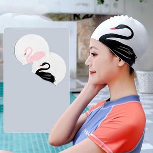 Czapki silikonowe długie liście flamingowe drukowane pływanie wodoodporne włosy do kąpieli Kąpiel dla kobiet i dziewcząt YQ240119