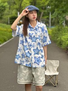 Женские блузки ADAgirl Harajuku Star Графическая блузка Женская рубашка на пуговицах с цепочкой Y2k Женский кардиган с коротким рукавом в корейском стиле Kpop