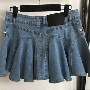 Sexig mini veckad kjolklänning för kvinnor blå korta denim kjolar klänning lyxig designer jean kjolar