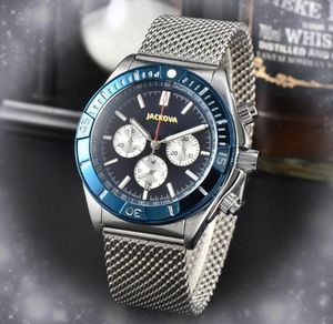 Sub Dials Working Quartz Fashion Men Watch Stopwatch Rostfritt stål Mesh Belt Clock Crystal Mirror Super Bright Calendar Silver Rand Watches Montre de Luxe Gifts