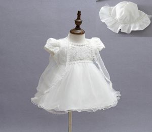 New Baby Girl Baptism Christening Easter Gown Dresses Lace Satin Embroidery Shwal Formal Toddler Baby Girl Party Dresses 3PCSSet3150202