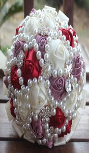 Ivory Wine Red Purple Wedding Bridal Bouquets Wedding Supplies Artificial Flower Pearls Rhinestones Sweet 15 Quinceanera Bouquets 1859172