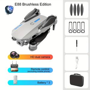 Brushless Motor E88 Quadcopter UAV Drone - Dual HD Cameras, Optical Flow Positioning, One-Click Start, LED Lights, Perfect Men's Gifts And Teenager
