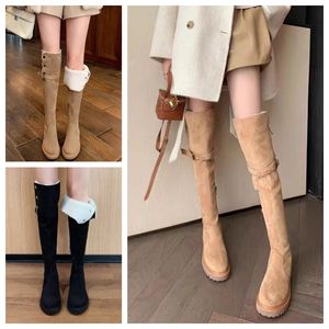 Fashion winter boots women Knee boots Tall Boot Black khaki Leather Over-knee Boot Party Flat Boots Snow booties Dark brown Lambhair Thick heeled hig