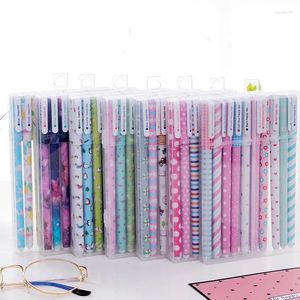 10pcs 0.38mm Colorful Ink Gel Pens Ins Floral Neutral With Storage Box Kawaii Stationery School Office Writing Supplies