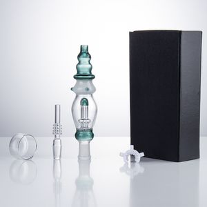 Headshop888 NC039 Cerca de 6,41 polegadas Dab Rig Glass Pipes Box Set 14mm Titanium Quartz Ceramic Nail Wax Dish Tower Style Smoking Pipe In-Line Water Perc Bubbler Bong