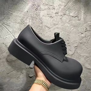 Men Thick Platform Derby Shoes Round Toe Slip On Leather Woman Party Shoes Men Shoes Large Size 35-45