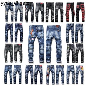 Purple Jeans Men's 2023 New Arrival High Street Blue Denim Slim Fit Paint Graffiti Pattern Brand Mens for Men Black Pants XDPG