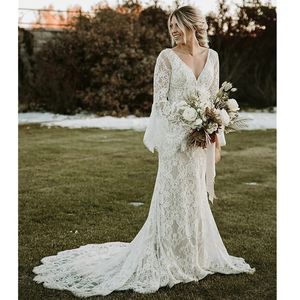 Elegant V-Neck Long Sleeves Wedding Dress Spaghetti Straps Lace Appliques Zipper Back Floor Length Bridal Gown vestido de novia YD