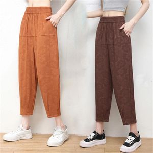 Damenhosen, Damen-Jogginghose, 2024, Sommer, dünn, locker, drapiert, hohe Taille, Beinbindung, Freizeithose für Damen