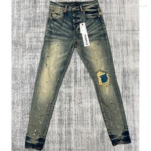 Mäns jeans retro hiphop stil lila varumärke personlighet rippade söm tyg stretch byxor tvättade gör gamla denim byxor riktigt po