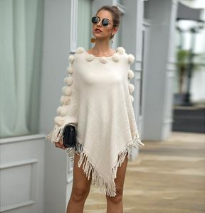 Sonbahar Örme Kazak Poncho Kadın Tassel Poncho Capes Kadınlar Kış uzun kazak bayanlar Batwing kolları eşarp pullover1222754