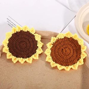 Table Mats 1pc Cup Mat Insulation Pad Handmade Crochet Thick Skid-resistant Heat Sunflower Shape Mug Kitchen Supplies Anti-scalding