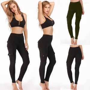 Yoga Outfits Women Leggings Style With Pocket Sports Solid Draw HIP Quick Dry Fashion Slim Gym Fitness High midje Jogging Pants
