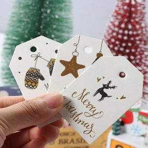 Julekorationer 50st Kraft Papers Merry Taggar Tree Etiketter Ornament Papperskort som hänger DIY Hantverk Party Supplies