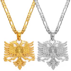 Albanien Eagle 14k Yellow Gold Pendant Halsband för män Kvinnor Silverfärg/Gyllene färg Albanska smycken Etnisk Kosovo