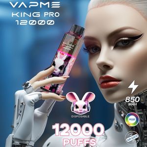 Orijinal Vapme King Pro 12000 Puflar Tek Kullanımlık E Sigara 650mAh Pil 20ml Prefiled Kartuş Sopa 10 Teşer Vape Ped Cihazı 0% 2% 3% 5% 10 Teşerler SHISHA