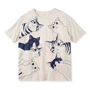 女性用ブラウスシャツレトロサマーヒップホップヴィンテージキャットプリント特大TシャツストリートショートスリーブカジュアルメスTシャツY2Kパンク服YQ240120