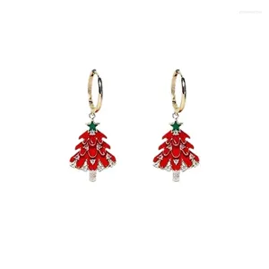 Dangle Earrings Dainty Red Enamelクリスマスツリードロップチャーム女性スタージュエリーファッションシンプルなかわいいパーティー年アクセサリーBrincos