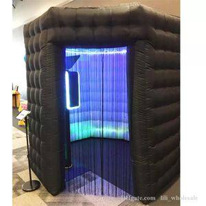 Hurtowe bezpłatne oświetlenie LED Black Octagon nadmuchiwane foto -kabotka Photobooth do wynajęcia z 1 drzwiami 001