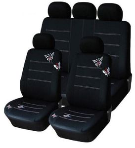 Set completo di coprisedili per auto da 9 pezzi Set completo universale per berline SUV a 5 posti sedile anteriore e posteriore elastico lavabile traspirante nero Butterfly8765296