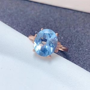 Cluster-Ringe, 5 Karat, hellblauer Topas-Silberring, 10 12 mm, VVS-Qualität, natürlich, 3 Schichten, 18 Karat vergoldet, Edelsteinschmuck für den täglichen Gebrauch