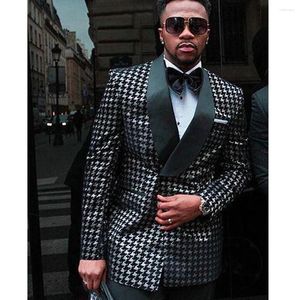 Men's Suits Fashion Design Houndstooth Coat Costume Homme Dinner Party Wear Jacket 2 Pcs Tailored Male Wedding Clothing Blazer Trousers